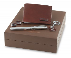 1190NYBR/PKC/Set-Leather wallet with Executive Roller Pen, Cufflinks and Keychain