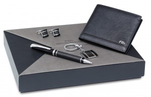 1704BK/PKC/Set-Leather wallet metal pen with cufflinks