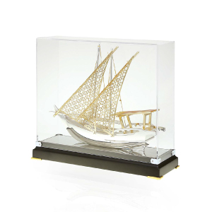 Silver Boat With Gold Sail & Acrylic Cover