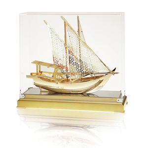 Gold Boat With Acrylic Cover Gold Wooden Base