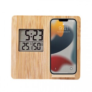 Bamboo Wireless Charger Clock