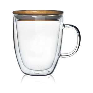 glass mug with bamboo cover